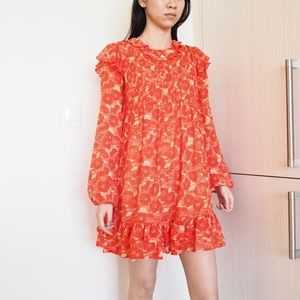 Free People Floral Long-Sleeve Mini Dress